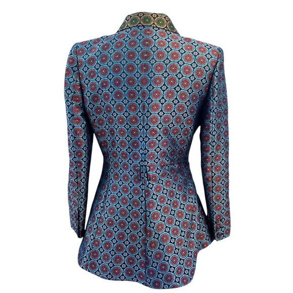 Saloni Maxima Brocade Jacket Turquoise Floral US 8 (No Belt) - Picture 3 of 15